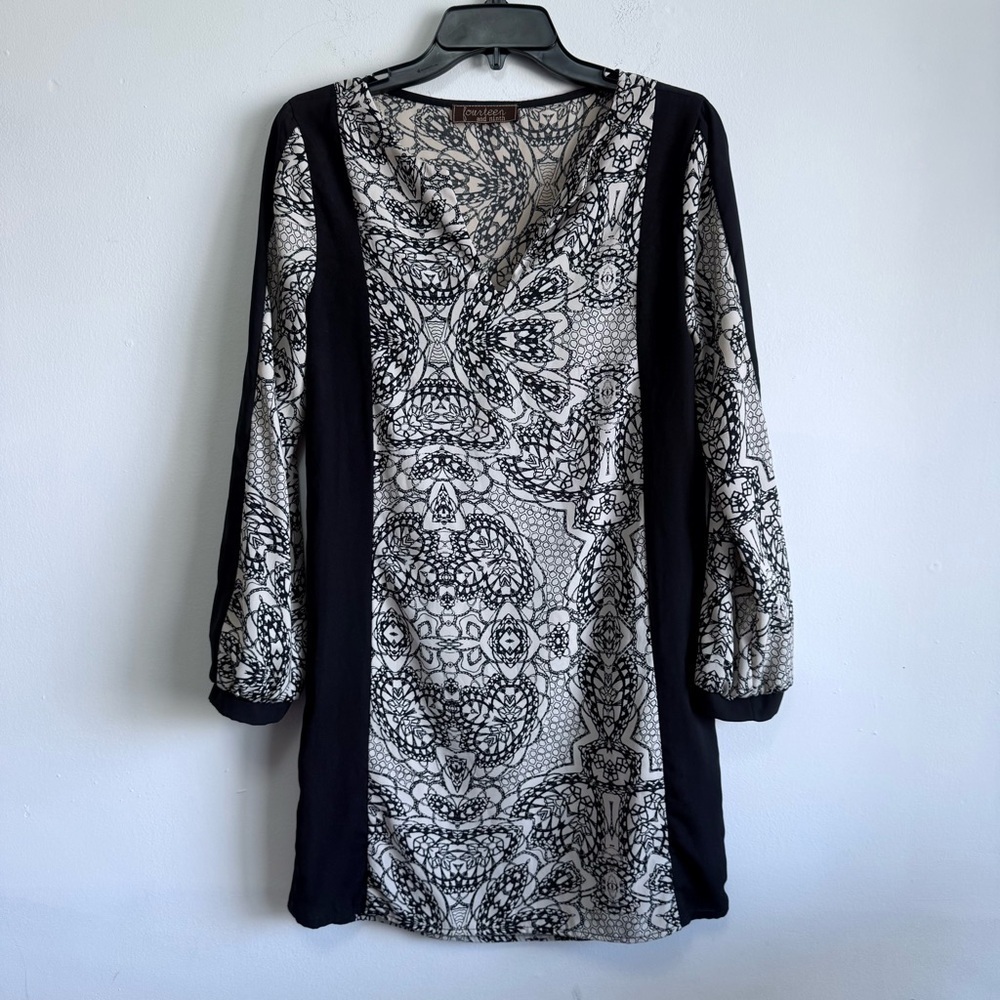 Fourteen and Ninth Boho Geometric Print Shift Dress Small Black White Mod Retro - Picture 1 of 7